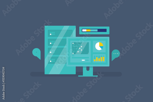 Web Hosting Service, Buying server space from web hosting company, Web server, Server security, Website hosted on secure cloud, Vector illustration concept.