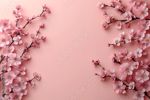 Pink Blossom Branches Frame Soft Pink Background