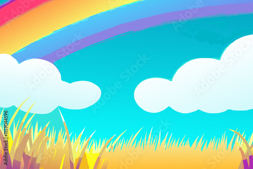 Stock photo of A faint rainbow blending with the soft hues of daw, a captivating view designed for vibrant and professional use in visual projects.