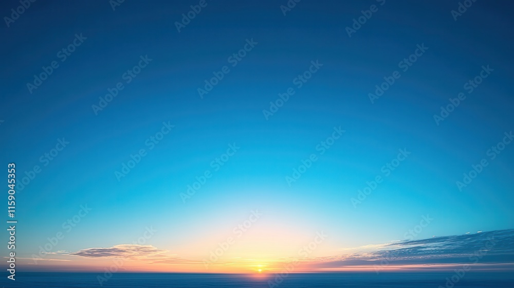 Fototapeta premium Expansive blue sky at sunrise with golden light