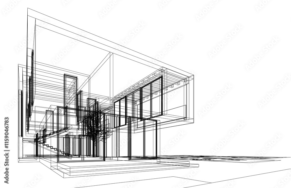 House building sketch architectural 3d drawing 
