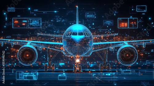 Airplane Digital Model With Futuristic Interface Technology