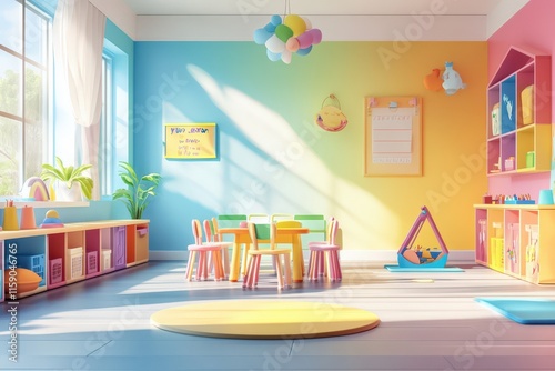 Bright Colorful Playroom With Childrens Furniture And Toys