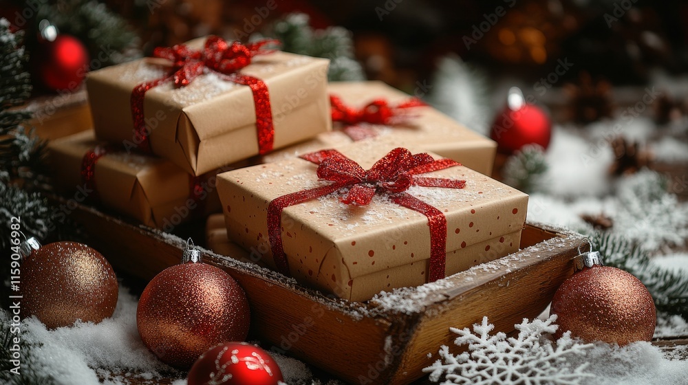 Festive Christmas gifts in a cozy holiday setting Festive Christmas gifts in a cozy holiday setting