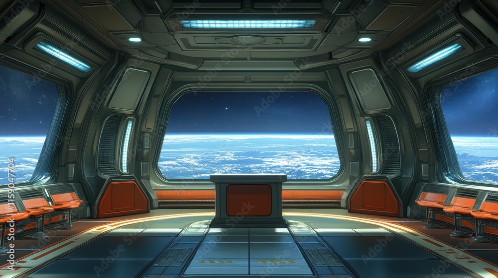 Obraz premium Spaceship Interior Overlooking Earth From Orbit