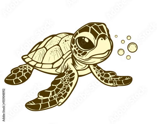 Sea Turtle, marin sea turtle colorful vector illustration.