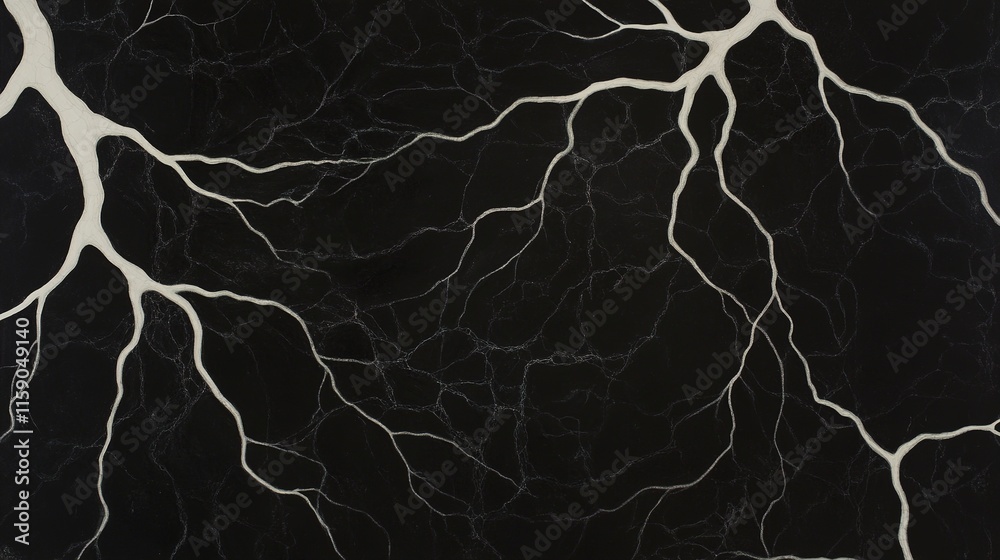 Intricate white patterns resemble lightning on dark, textured ba Intricate white patterns resemble lightning on dark, textured ba