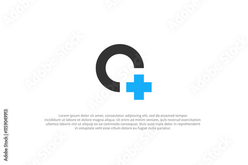 letter q uppercase plus or hospital medical logo