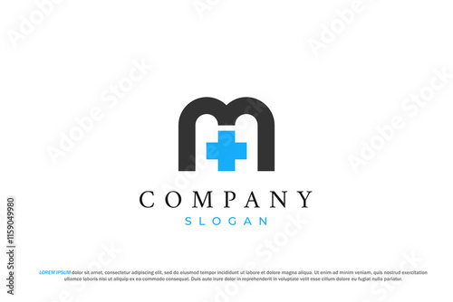 letter m lowercase plus or hospital medical logo