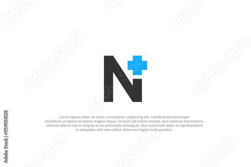 letter n uppercase plus or hospital medical logo