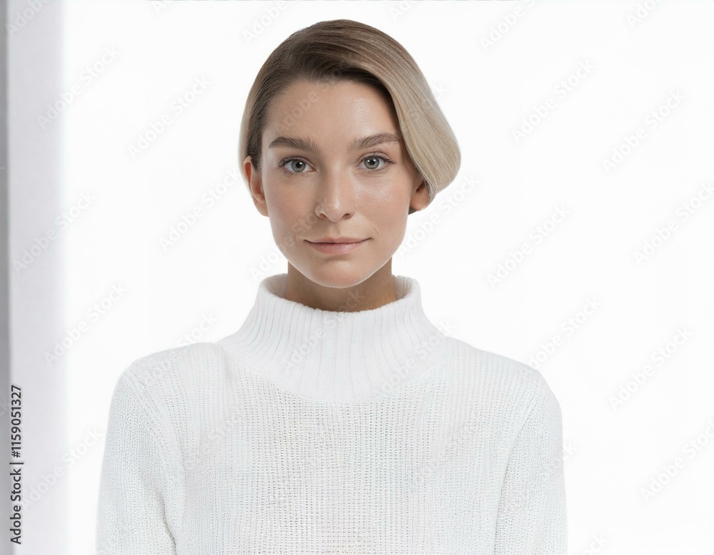 Woman in a white sweater on a white background Woman in a white sweater on a white background