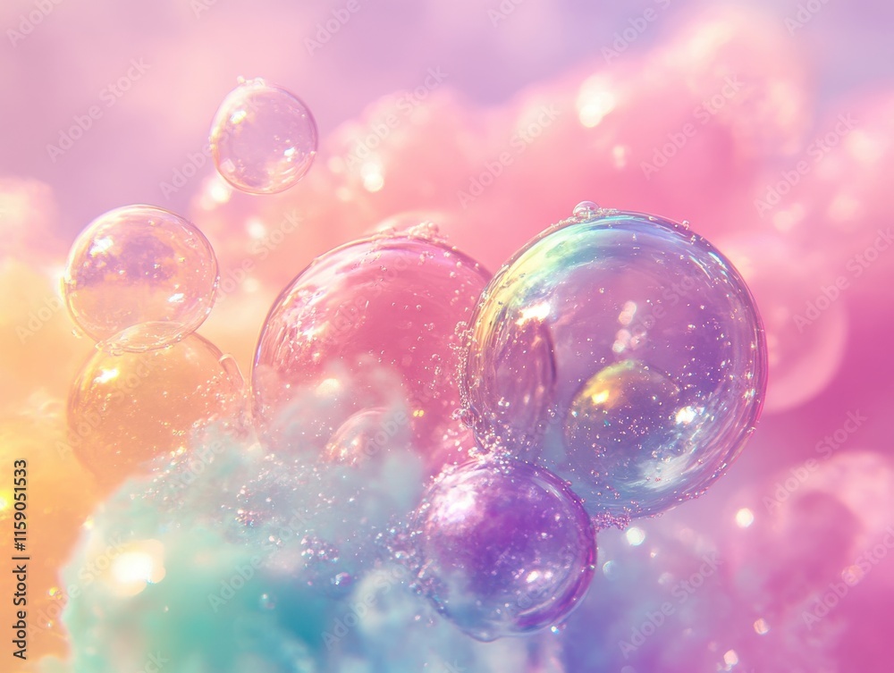 Colorful Soap Bubbles Floating Among Soft Pastel Clouds Creating a Dreamy and Whimsical Atmosphere for Artistic and Creative Projects Colorful Soap Bubbles Floating Among Soft Pastel Clouds Creating a Dreamy and Whimsical Atmosphere for Artistic and Creative Projects