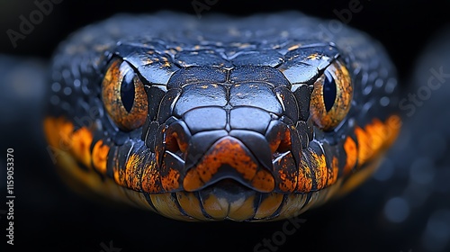 Close Up Of A Snakes Head With Orange And Black Scales