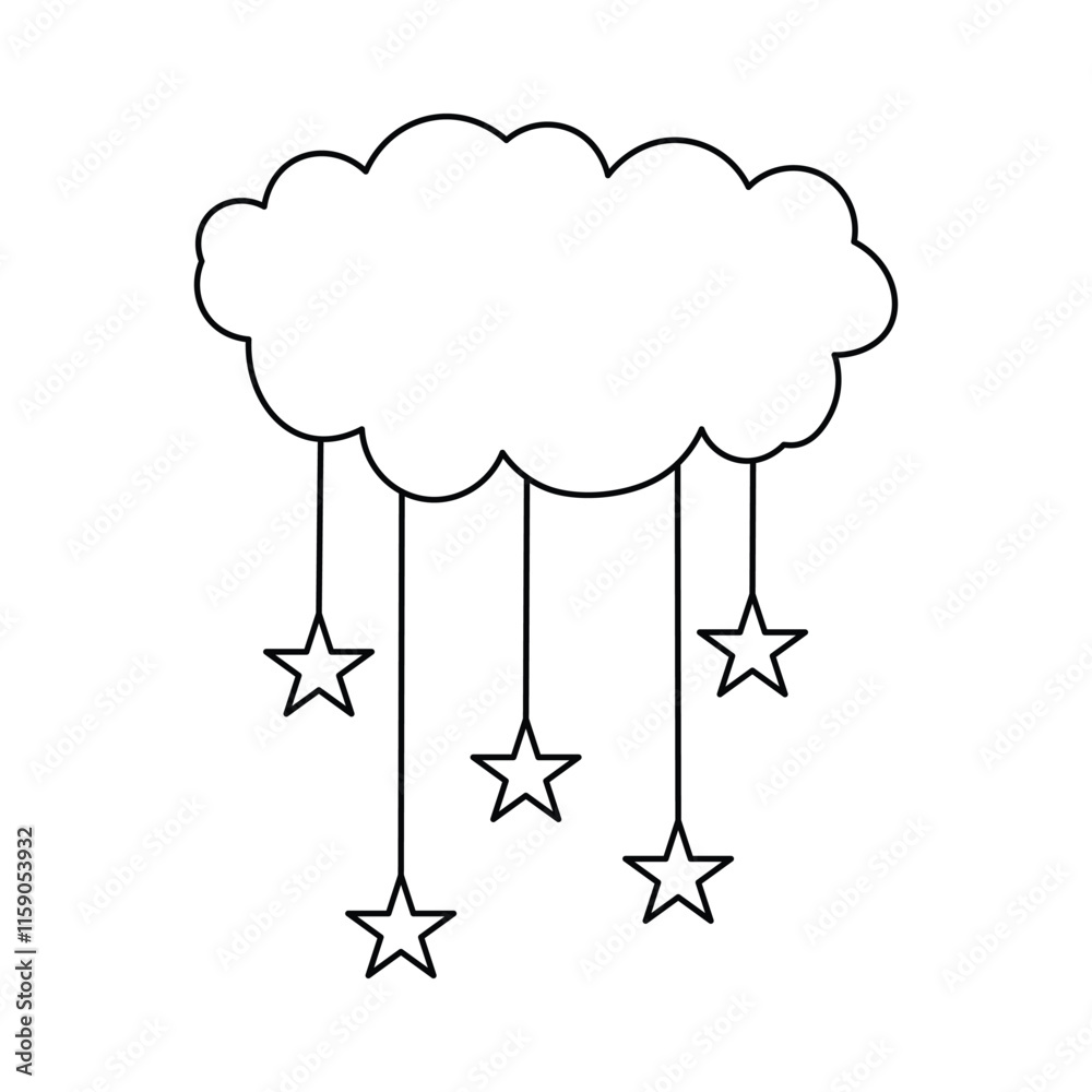 Cloud and sun continuous one line drawing of Isolated outline vector icon black white background Cloud and sun continuous one line drawing of Isolated outline vector icon black white background