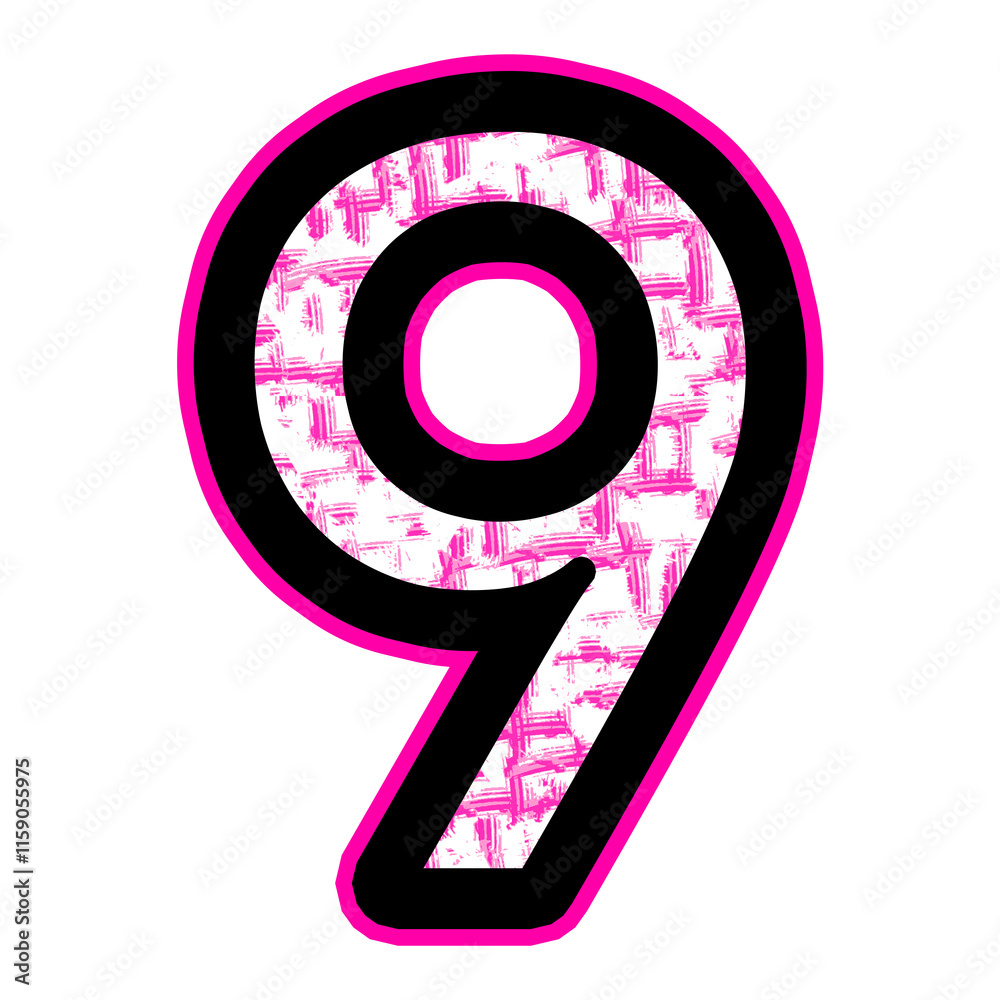Pink Number 9 With A Black Outline And Textured Fill Pink Number 9 With A Black Outline And Textured Fill
