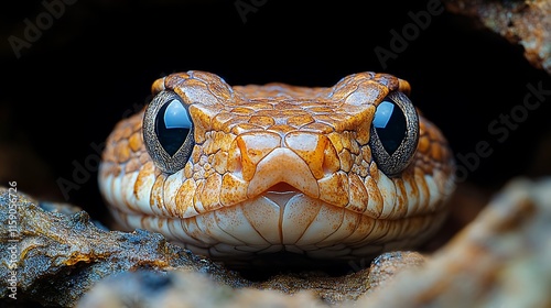 Orange Snake Peering From Rocky Crevice photo