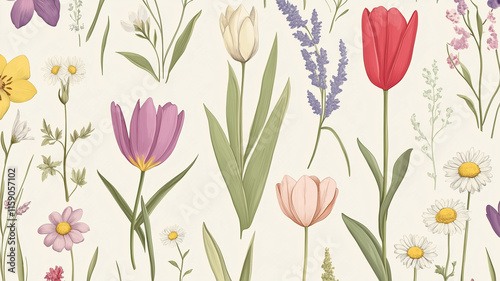 柔らかなパステル調の花柄パターン