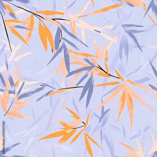 Pastel peach and lavender bamboo leaves seamless pattern photo