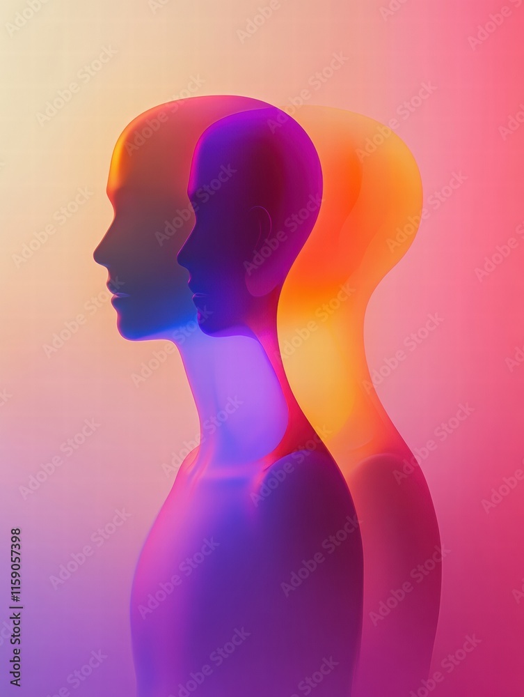 Abstract faceless avatars in vibrant colors with space for mock up text and creative layouts. Generative AI Abstract faceless avatars in vibrant colors with space for mock up text and creative layouts. Generative AI