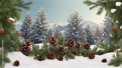 Winter Botanical with Pinecones and Greenery Scene Creator