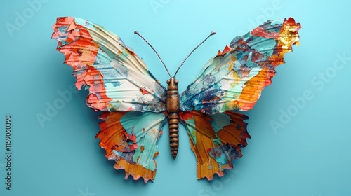 A butterfly wall hanging craft with recycled material wings and a eco-friendly, natural theme