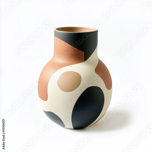 Modern ceramic vase with abstract design on white background