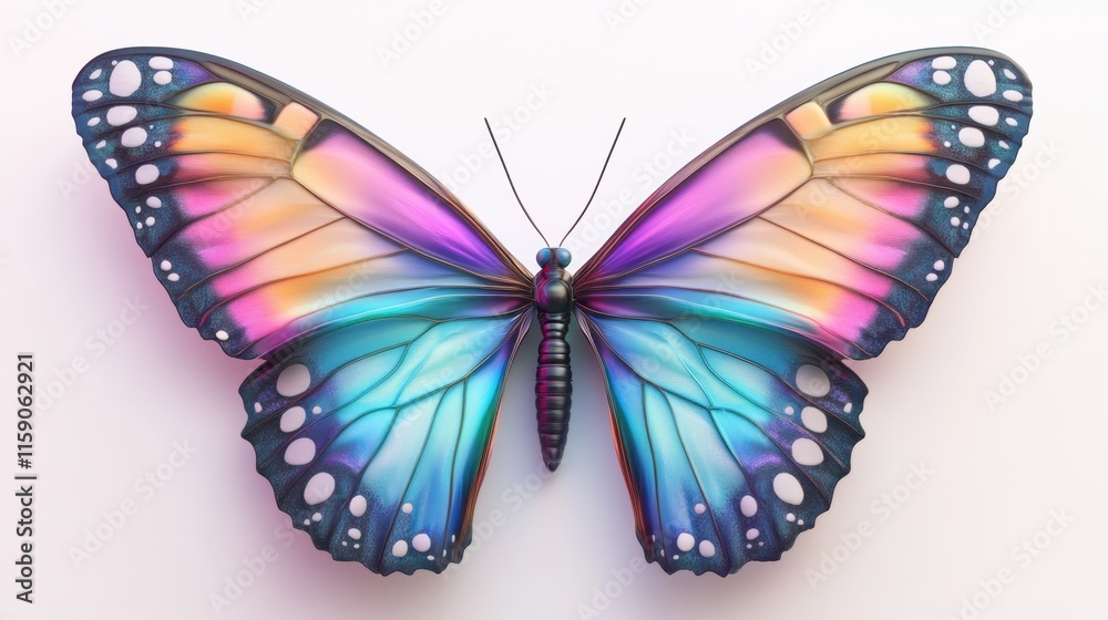 Fototapeta premium Vibrant iridescent Morpho Butterfly Wings, Detailed Closeup of a Colorful Insect