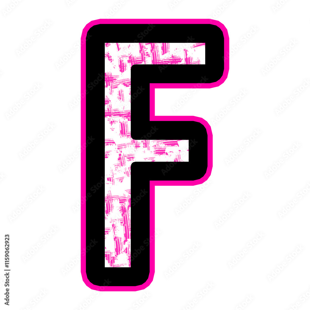 Pink Alphabet Letter F With A Black Outline And Textured Fill Pink Alphabet Letter F With A Black Outline And Textured Fill
