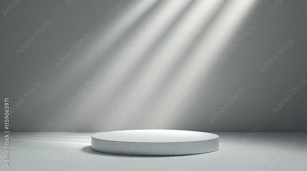 White Circular Platform Illuminated By Spotlight Beams White Circular Platform Illuminated By Spotlight Beams