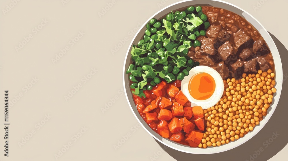 Authentic Ethiopian Cuisine Platter with Injera - Colorful 2D Flat Style Illustration Authentic Ethiopian Cuisine Platter with Injera - Colorful 2D Flat Style Illustration