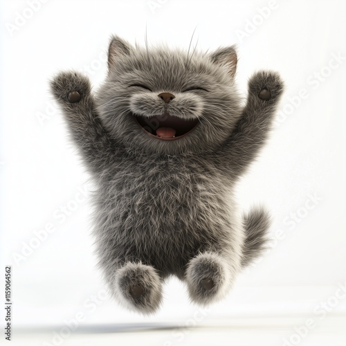 Orange fluffy cat happy face cut expression with jumping isolated white background photo