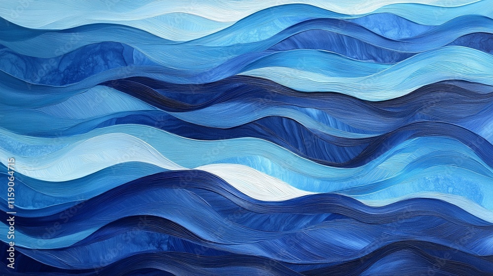 Fototapeta premium Flowing waves in shades of blue background.