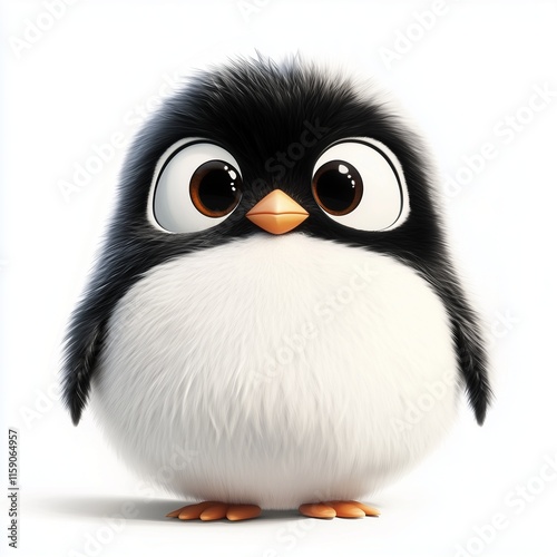 Black and white fluffy penguin animal mascot kids toys isolated white
