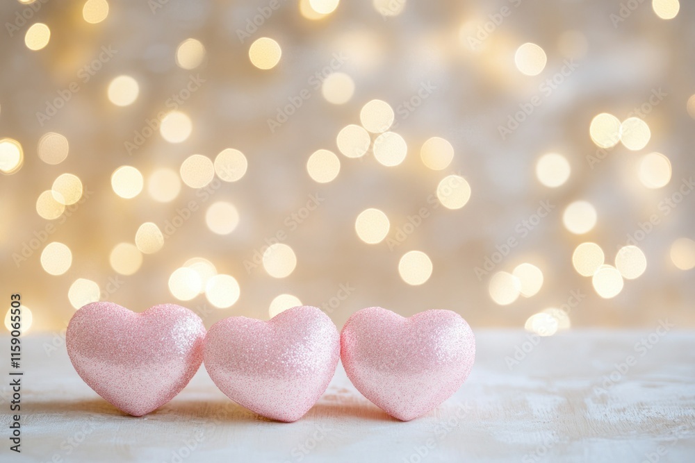 Fototapeta premium Sparkling Pink Hearts on Soft Blurred Background