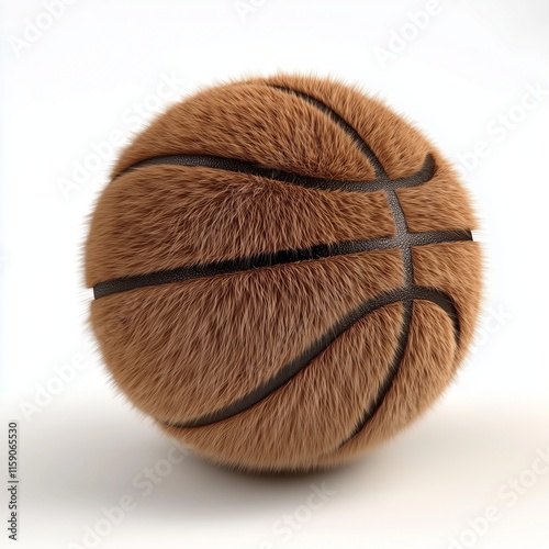 Fluffy doll basketball brown soft hairy texture for game playing toy isolated white