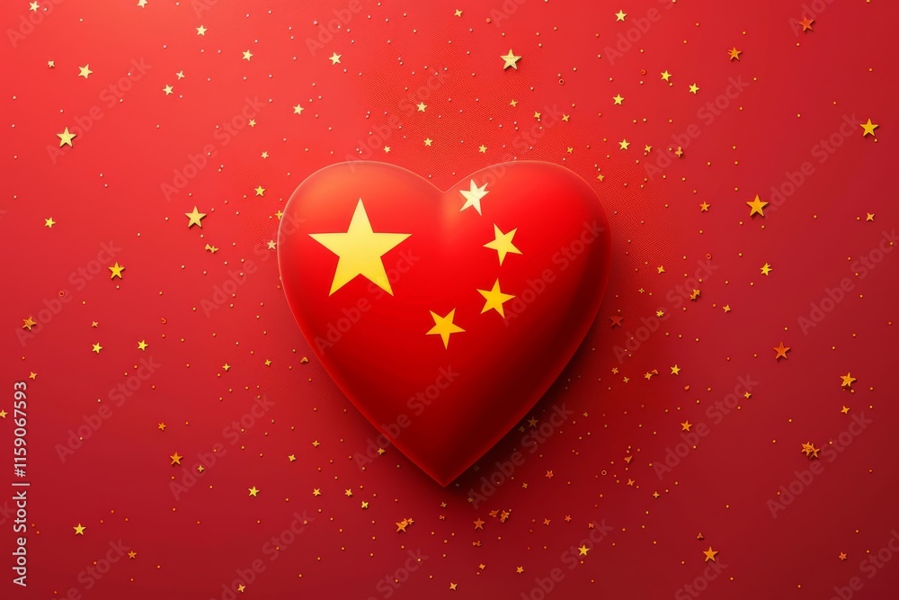Heart with china flag and stars Heart with china flag and stars