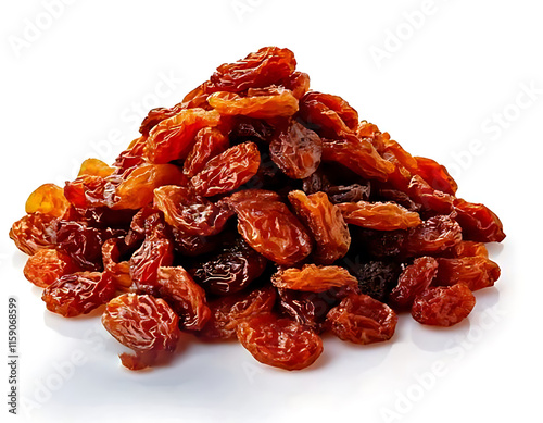 pile of raisins isolated on white background cutout photo