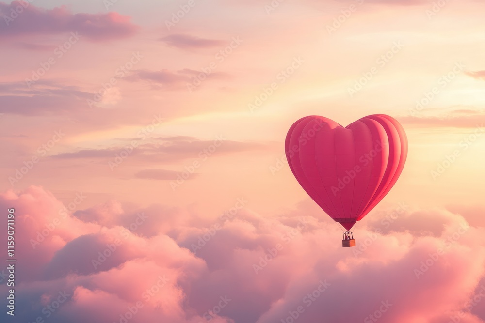 Fototapeta premium Romantic Heart-Shaped Balloon in Beautiful Sunset Sky