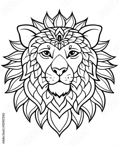 Lion head mandala coloring pages  generative ai