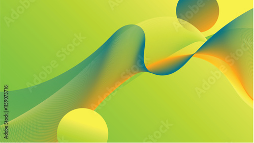 Wavey Abstract Illustration Illusion Background with Stabilo green colour and yellow and bit dark blue