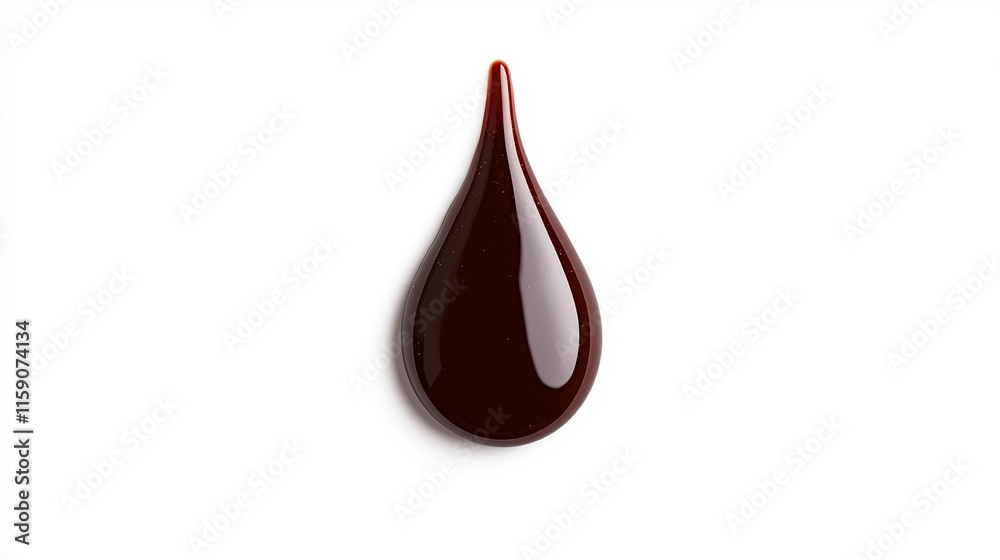 Close-up Photo: Rich Dark Sauce Drop Dripping Elegantly on White. AI Generated Close-up Photo: Rich Dark Sauce Drop Dripping Elegantly on White. AI Generated