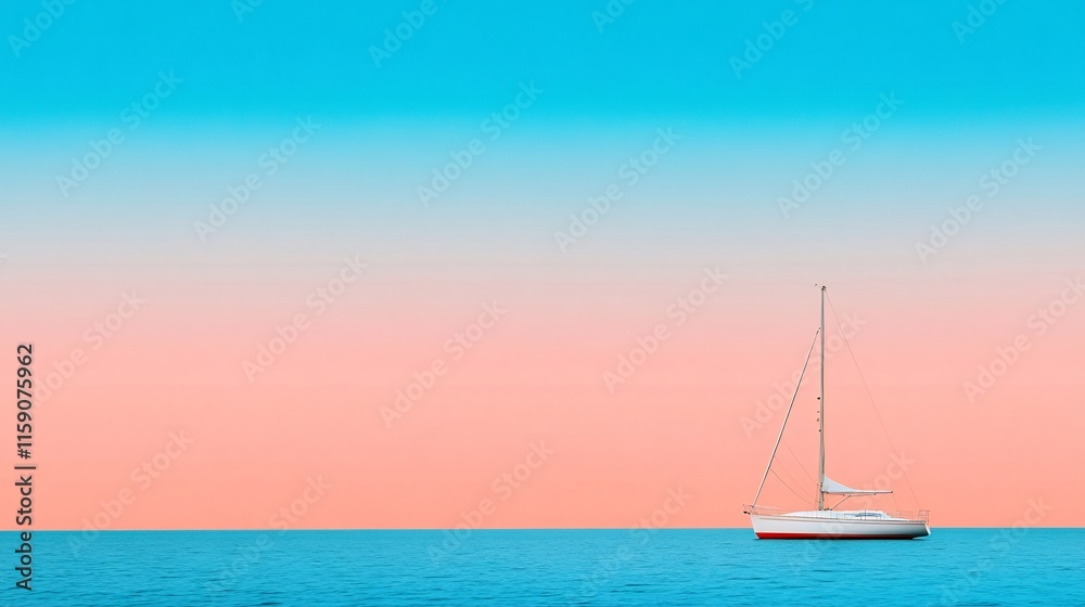 Naklejka premium Serene Sailboat at Peaceful Sunset: Wide Shot Photo. AI Generated