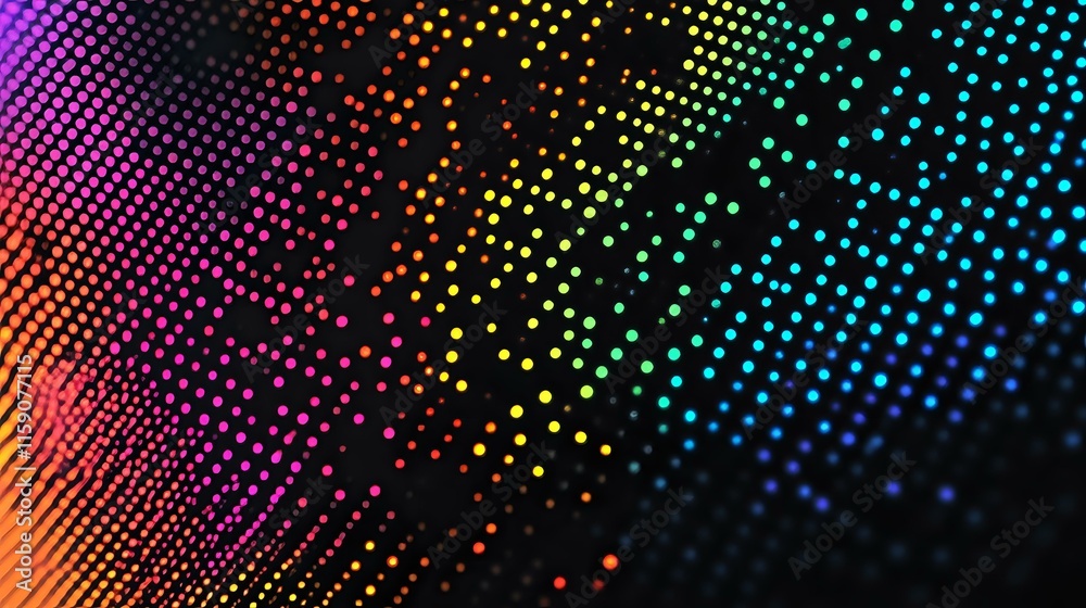 Fototapeta premium Abstract background in jet black with vibrant multi-colored dots and streaks creating a neon-inspired futuristic effect