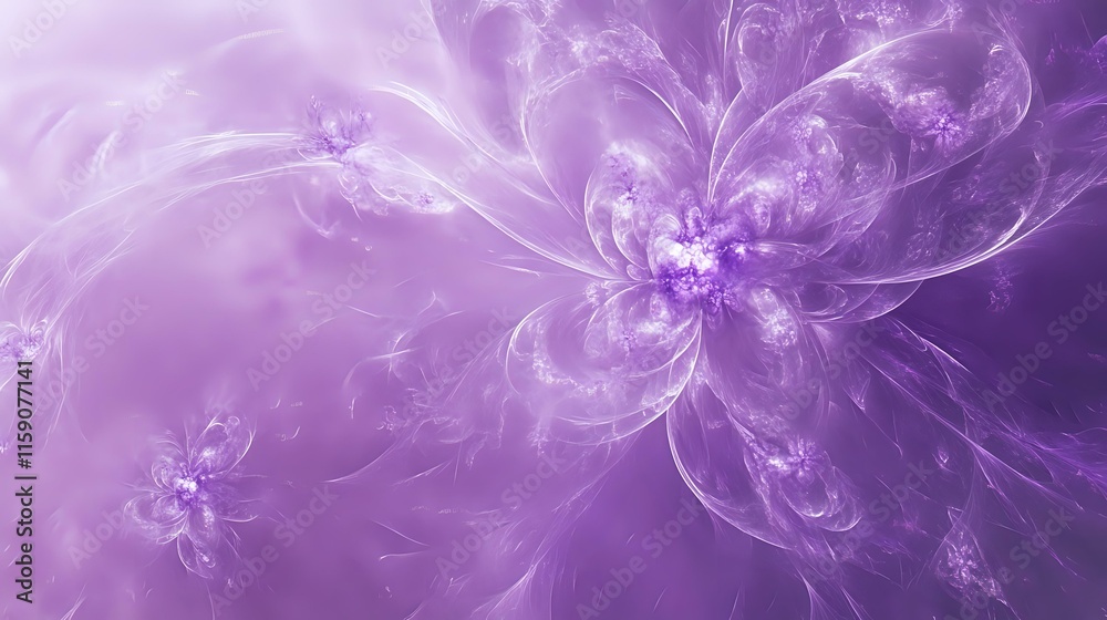 Obraz premium Abstract background in lavender shades with soft floral patterns and glowing orb-like effects creating a romantic aura