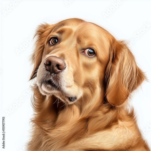 Golden retriever dog tilting its head with curious expression