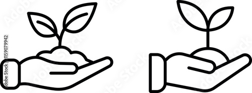 "Plant Sprout in Hand Vector Line Icon Set for Sustainability and Gardening Design"