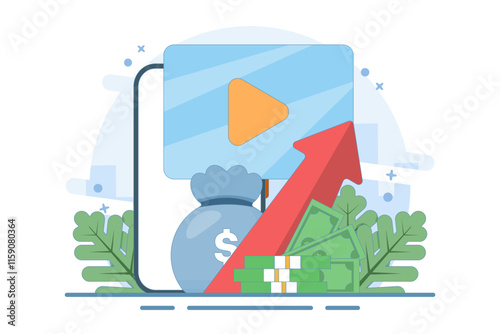 Concept of online financial courses on investment, trading and budgeting, internet educational videos, watch digital webinars on investment business commercial management. Vector illustration.