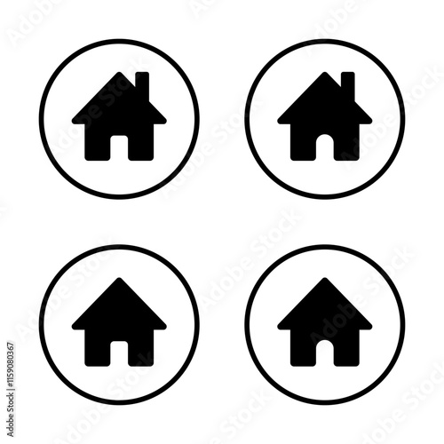 House, home icon set on circle line. Homepage sign symbol