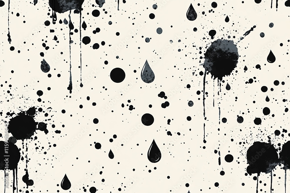 Bold black ink splatters create dynamic contrast against light b