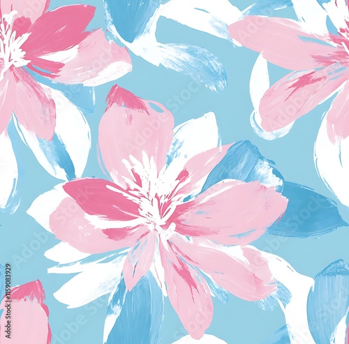 floral seamless pattern in pastel pink and blue, with large brush strokes photo